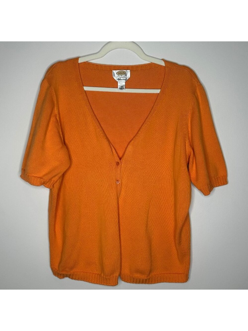 sweater set Vintage Orange Short-Sleeve Button-Up Cardigan 100% Cotton Lightweig